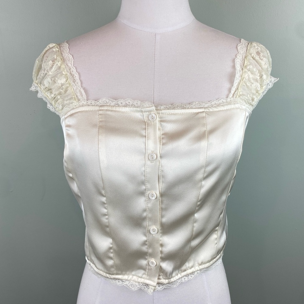 NWT Pretty Garbage Ivory cream Lace Romantic Victorian Peasant crop Blouse Sm.